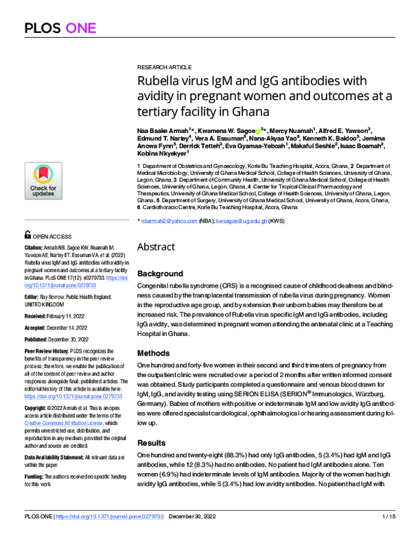 (PDF) Rubella virus IgM and IgG antibodies with avidity in pregnant