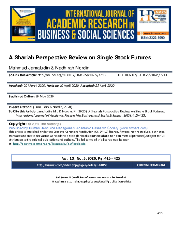 (PDF) A Shariah Perspective Review on Single Stock Futures