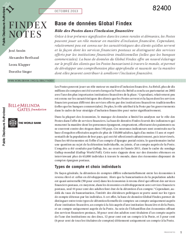 (PDF) Base de donnees Global Findex : role des postes dans l'inclusion ...