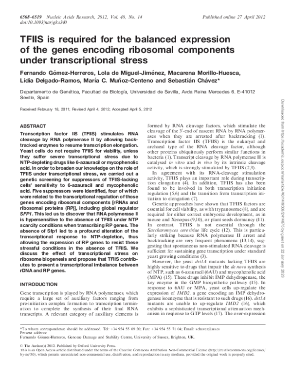 (PDF) TFIIS is required for the balanced expression of the genes ...