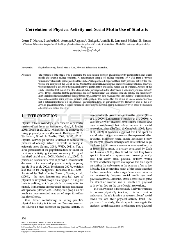 (PDF) Correlation of Physical Activity and Social Media Use of Students