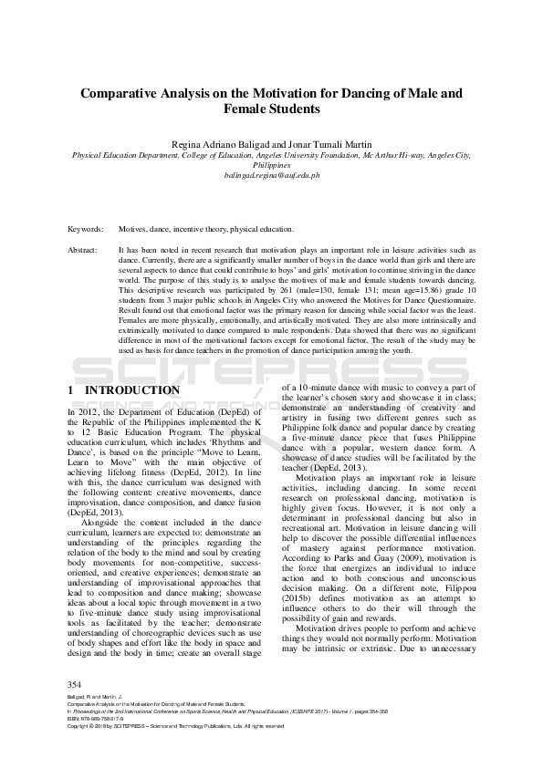 (PDF) Comparative Analysis on the Motivation for Dancing of Male and ...