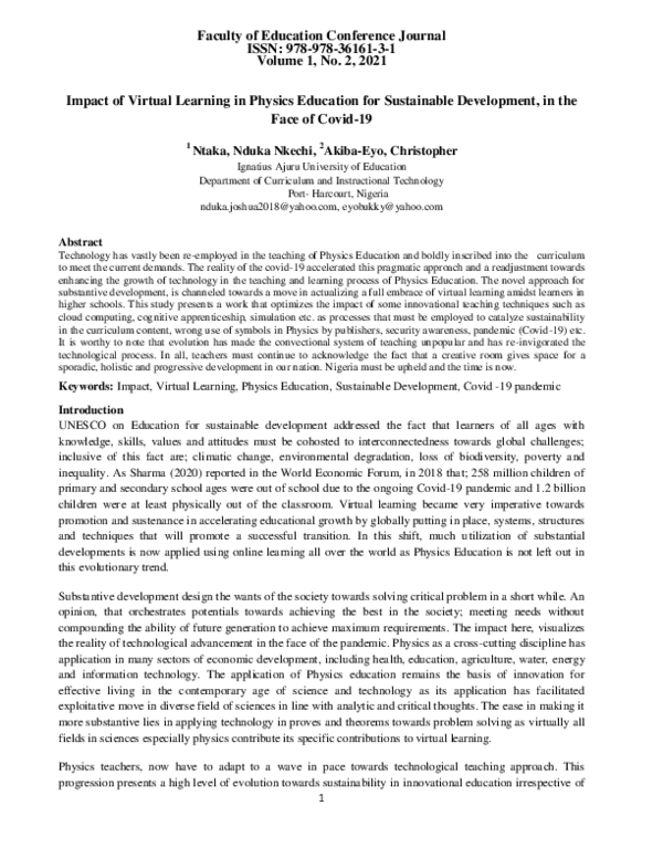 (PDF) Impact of Virtual Learning in Physics Education for Sustainable ...