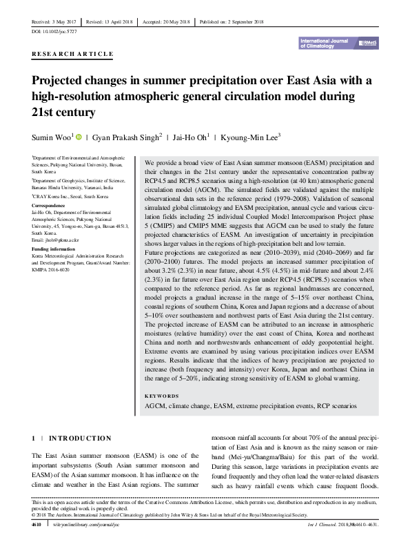 (PDF) Projected changes in summer precipitation over East Asia with a ...