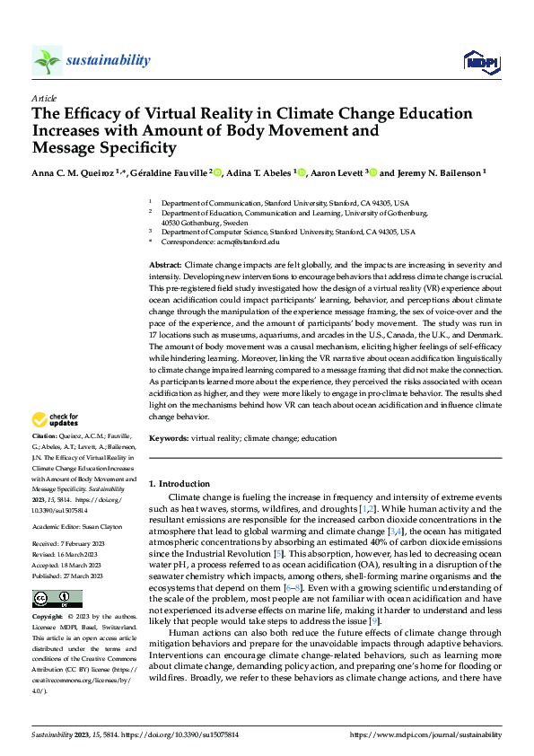 (PDF) The Efficacy of Virtual Reality in Climate Change Education ...