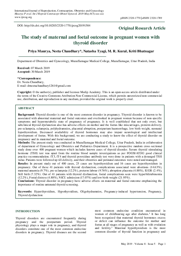 (PDF) The study of maternal and foetal outcome in pregnant women with ...
