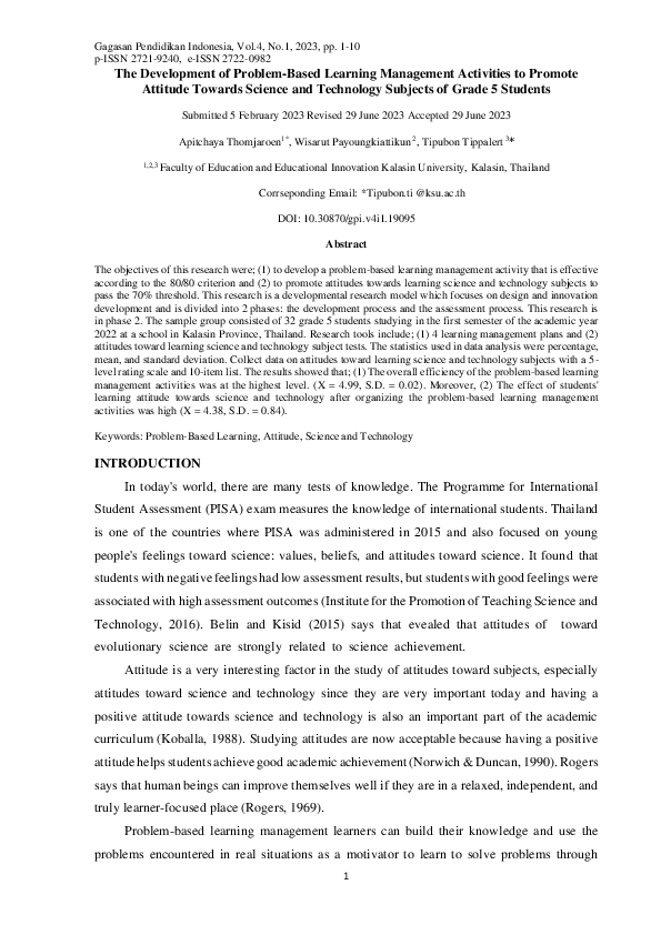 (PDF) The Development of Problem-Based Learning Management Activities ...