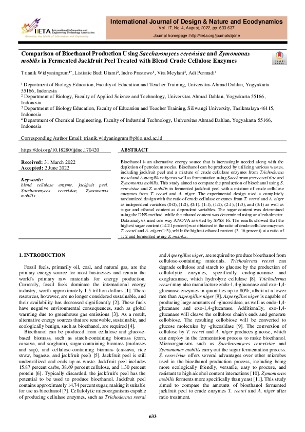 (PDF) Comparison of Bioethanol Production Using Saccharomyces