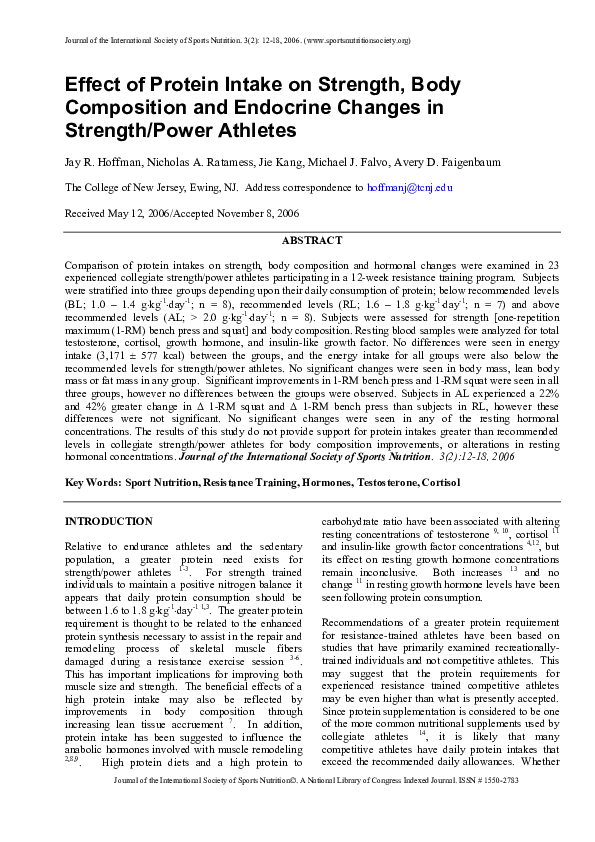 (PDF) Effect of Protein Intake on Strength, Body Composition and ...