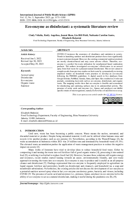 (PDF) Ecoenzyme as disinfectant a systematic literature review