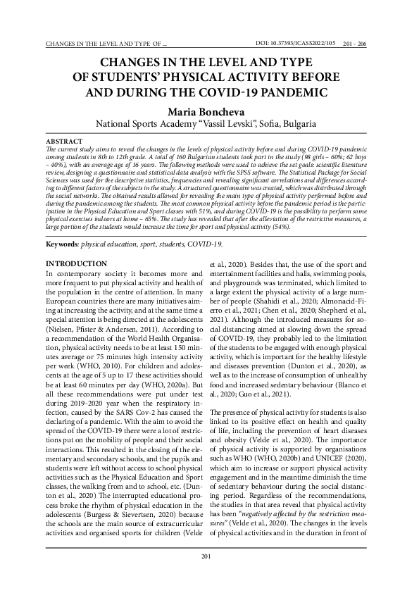 (PDF) Changes in the Level and Type of Students’ Physical Activity ...