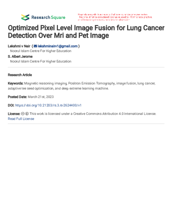 (PDF) Optimized Pixel Level Image Fusion for Lung Cancer Detection Over ...
