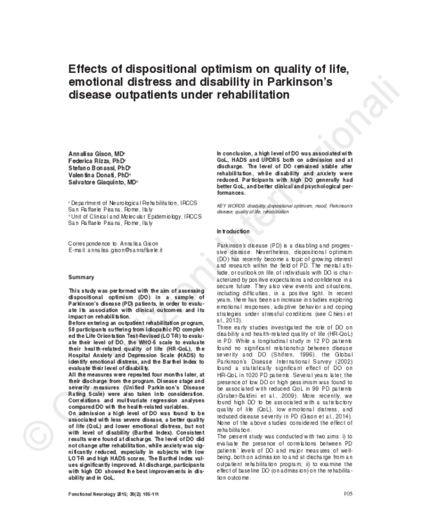 (PDF) Effects of dispositional optimism on quality of life, emotional ...