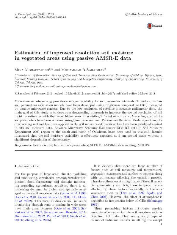 (PDF) Estimation of improved resolution soil moisture in vegetated ...