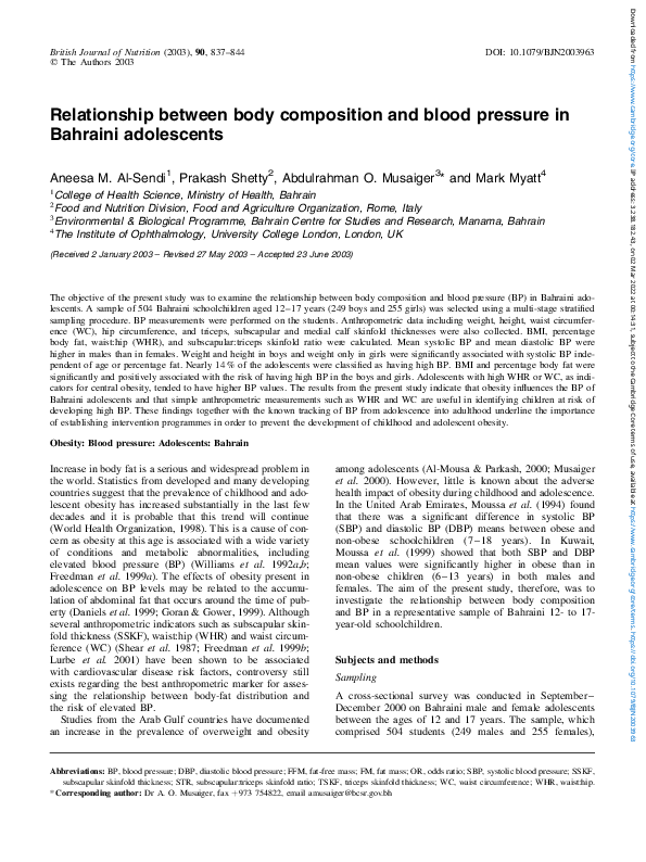 (PDF) Relationship between body composition and blood pressure in ...