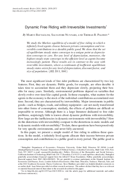 (PDF) Dynamic Free Riding with Irreversible Investments
