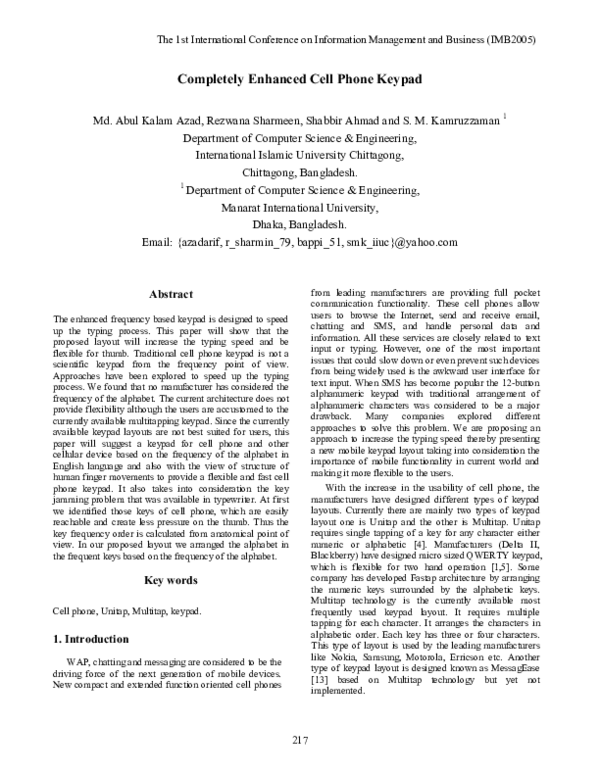 (PDF) Completely Enhanced Cell Phone Keypad