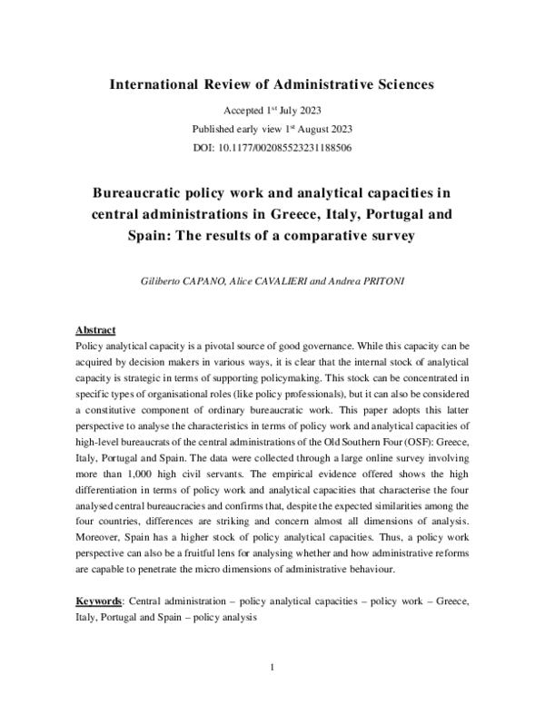 (PDF) Bureaucratic policy work and analytical capacities in central ...