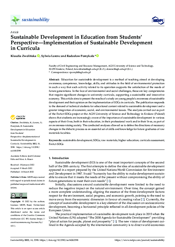 Pdf Sustainable Development In Education From Students Perspective