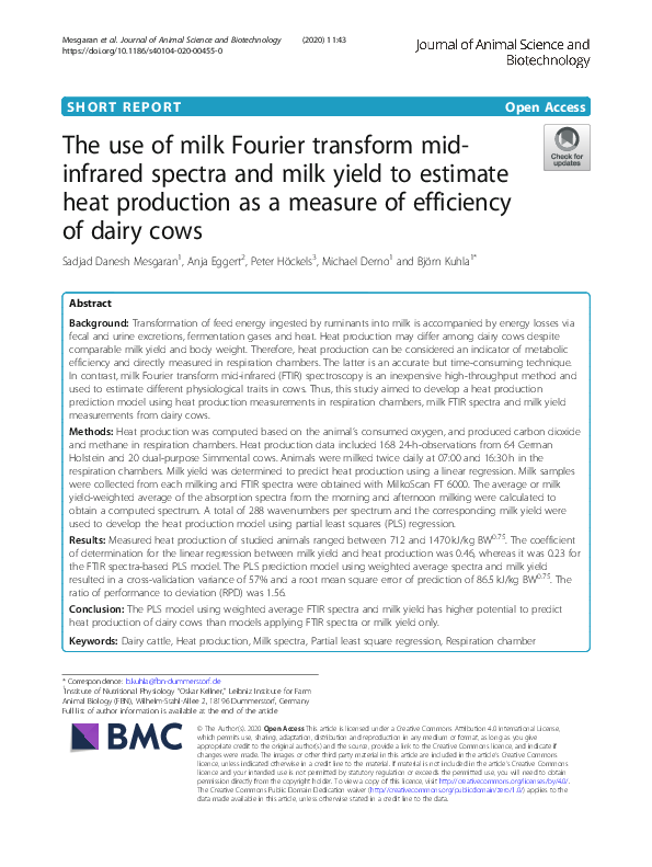 (PDF) The use of milk Fourier transform mid-infrared spectra and milk ...