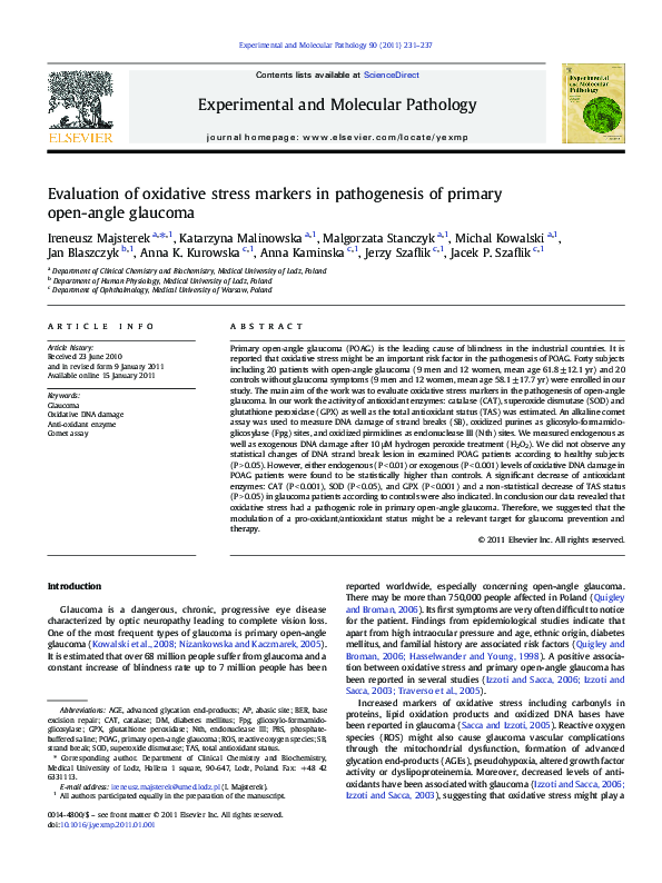 (PDF) Evaluation of oxidative stress markers in pathogenesis of primary ...