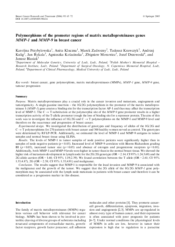 (PDF) Polymorphisms of the promoter regions of matrix ...