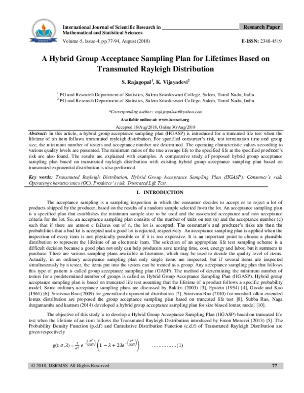 (PDF) A Hybrid Group Acceptance Sampling Plan for Lifetimes Based on ...