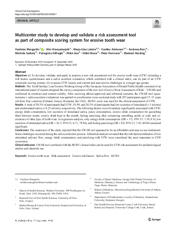 (PDF) Multicenter study to develop and validate a risk assessment tool as part of composite