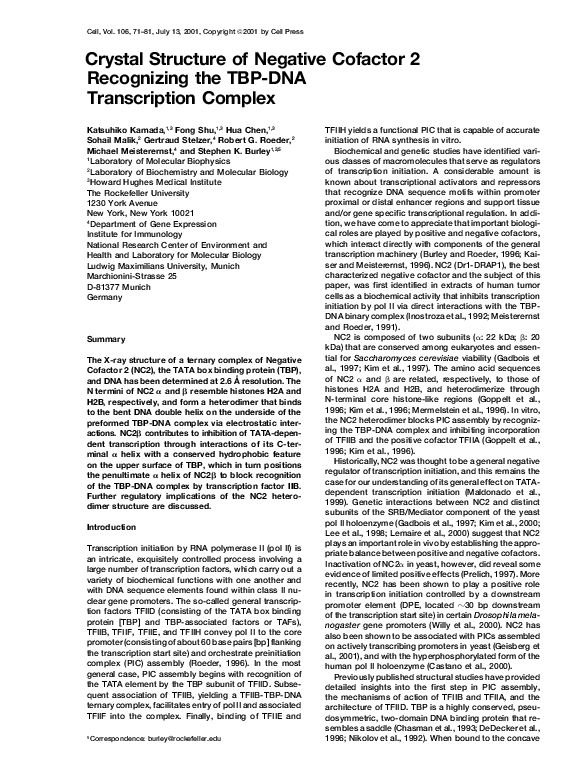 (PDF) Crystal Structure of Negative Cofactor 2 Recognizing the TBP-DNA ...