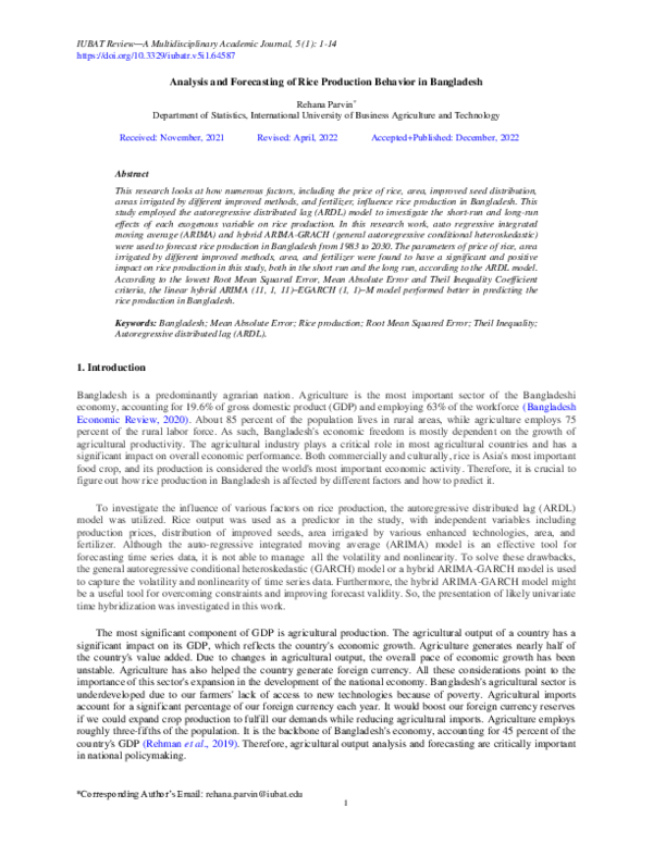 (PDF) Analysis and Forecasting of Rice Production Behavior in Bangladesh