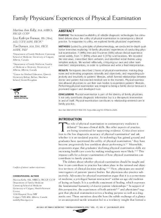 (PDF) Family Physicians’ Experiences of Physical Examination