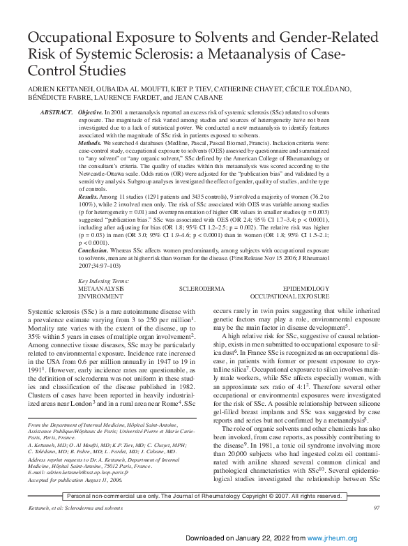 (PDF) Occupational exposure to solvents and gender-related risk of ...