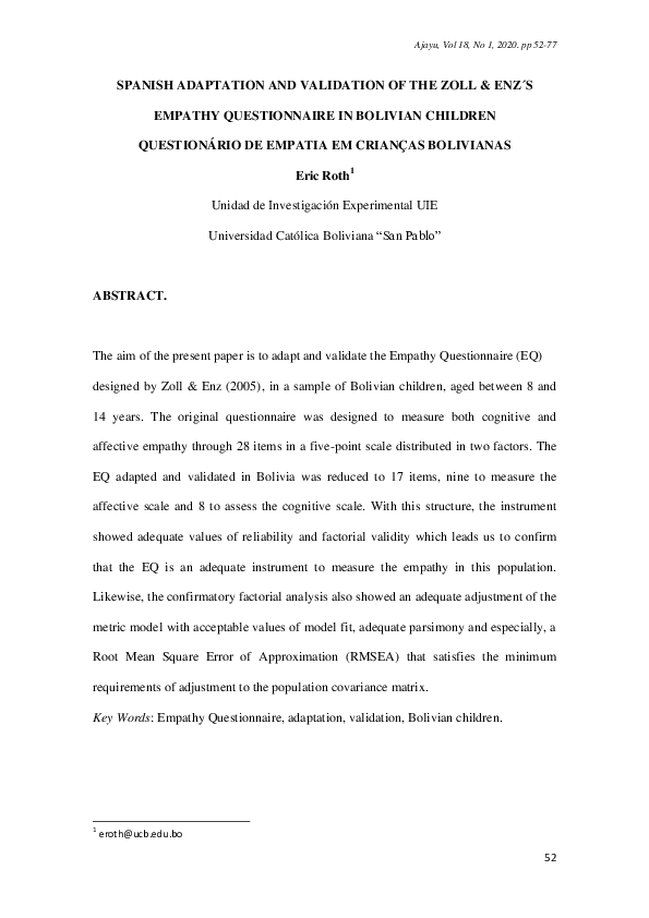 (PDF) Spanish Adaptation and Validation of the Zoll & Enz ́s Empathy ...