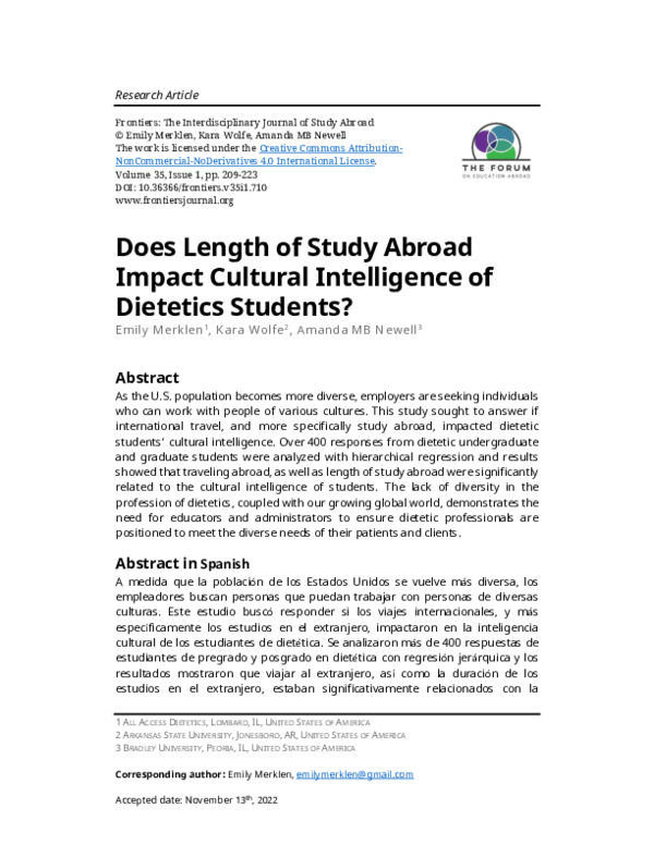 (PDF) Does Length of Study Abroad Impact Cultural Intelligence of ...