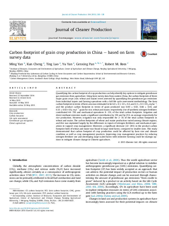 (PDF) Carbon footprint of grain crop production in China – based on ...