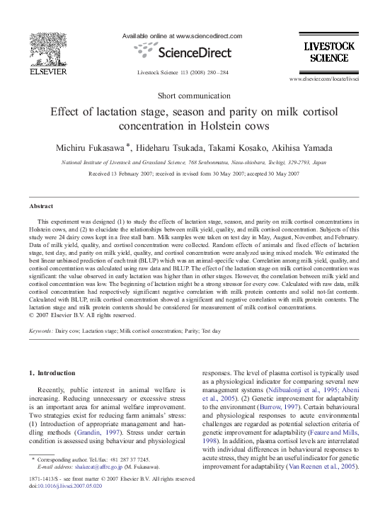 (PDF) Effect of lactation stage, season and parity on milk cortisol ...