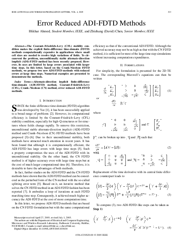 (PDF) Error reduced ADI-FDTD methods