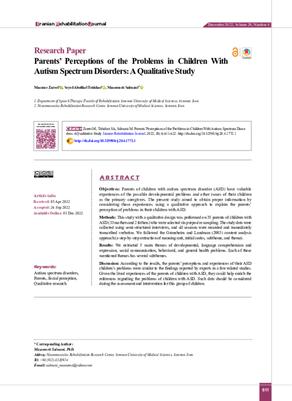 (PDF) Parents’ Perceptions of the Problems in Children With Autism ...