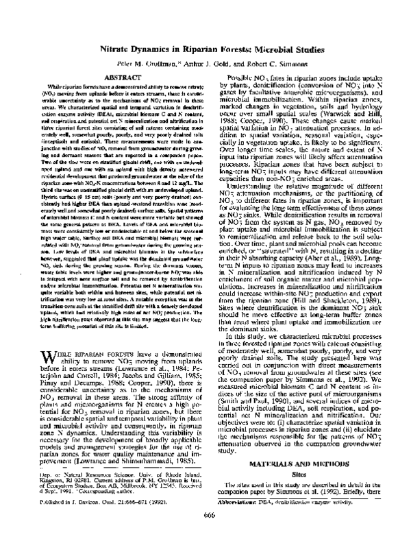 (PDF) Nitrate Dynamics in Riparian Forests: Microbial Studies