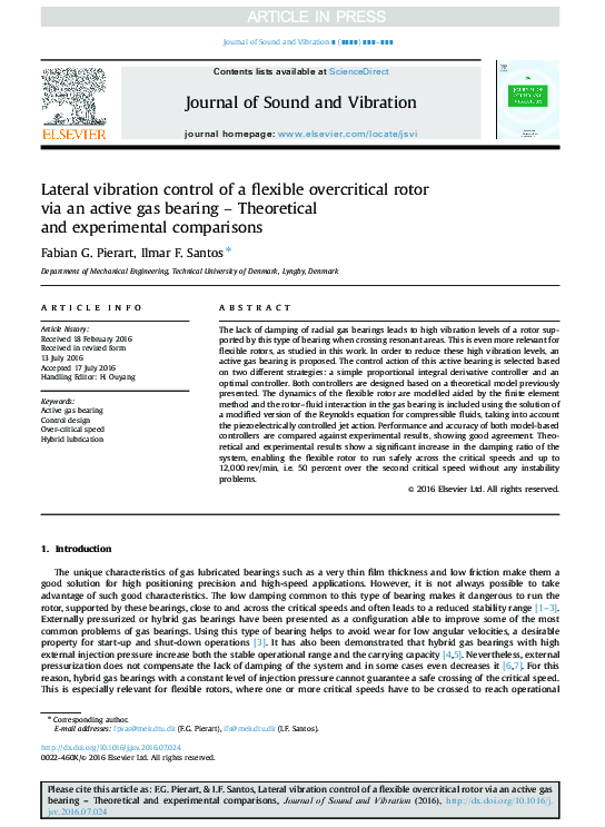 (PDF) Lateral vibration control of a flexible overcritical rotor via an ...
