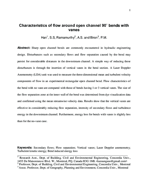 (PDF) Characteristics of Flow around Open Channel 90° Bends with Vanes