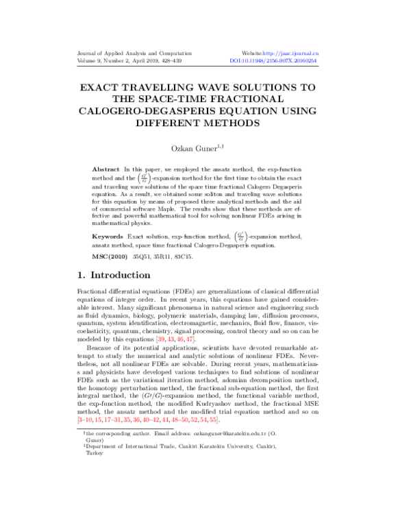 (PDF) Exact Travelling Wave Solutions to the Space-Time Fractional ...