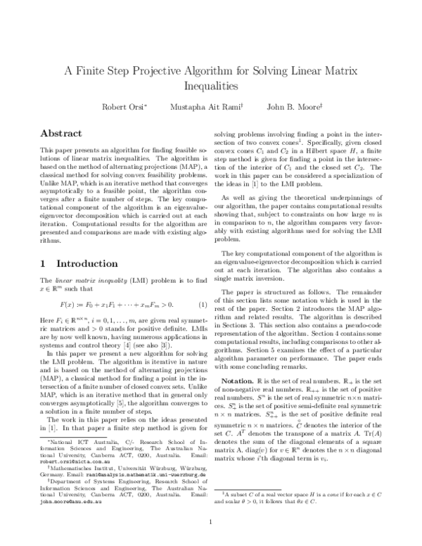 (PDF) A finite step projective algorithm for solving linear matrix ...