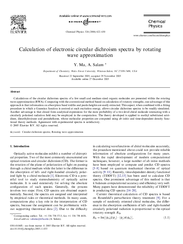 (PDF) Calculation of electronic circular dichroism spectra by rotating ...