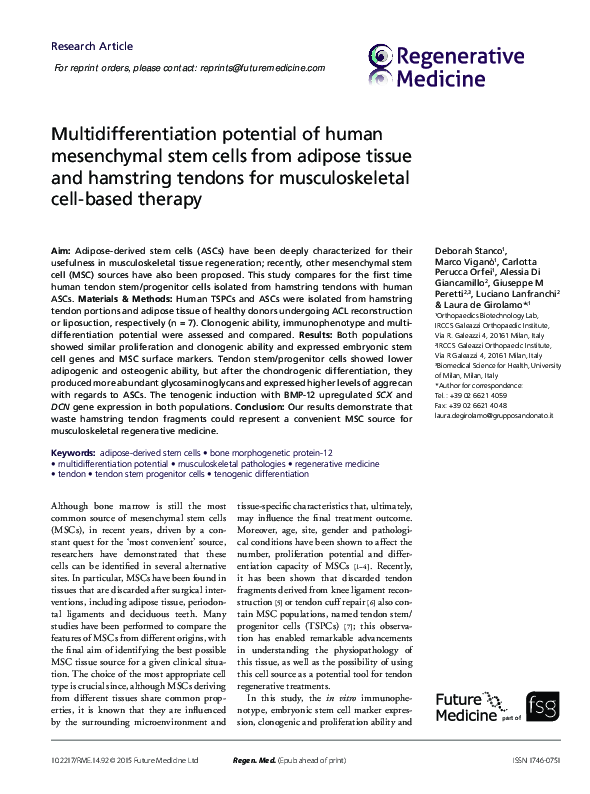 (PDF) Multidifferentiation potential of human mesenchymal stem cells ...