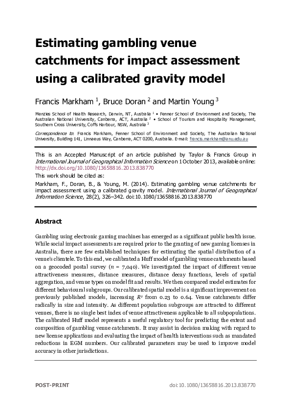 (PDF) Estimating gambling venue catchments for impact assessment using ...