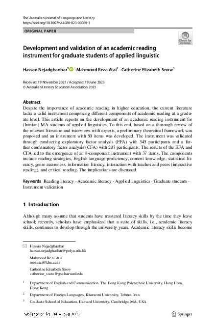 (PDF) Development and validation of an academic reading instrument for ...