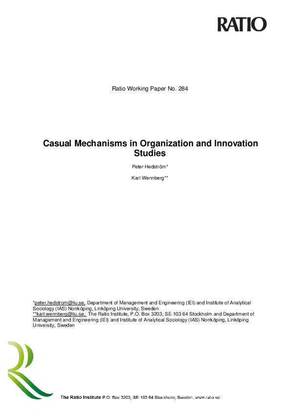 (PDF) Causal mechanisms in organization and innovation studies