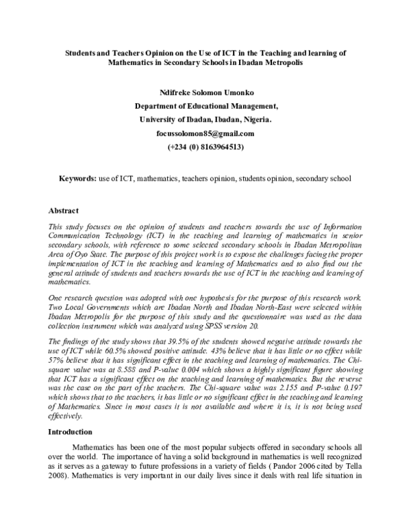 (DOC) Students and Teachers Opinion on the Use of ICT in the Teaching ...