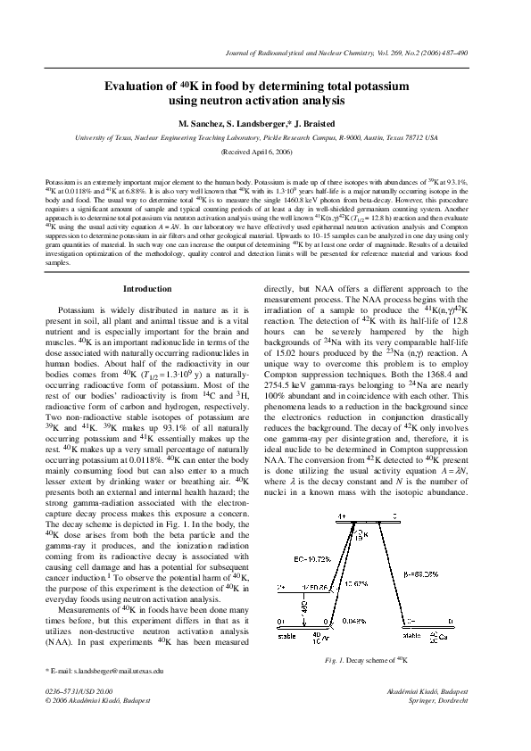(PDF) Evaluation of 40K in food by determining total potassium using